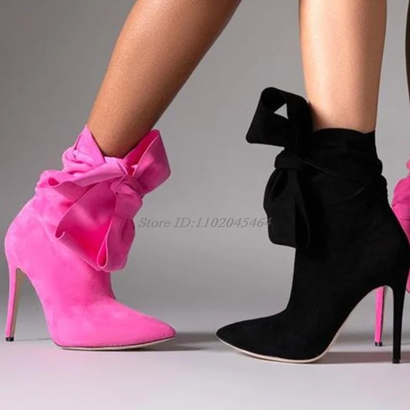 Сексуальные розовые/серые/черные замшевые ботильоны с бантом, женские ботильоны на высоком каблуке с острым носком и молнией, роскошная дизайнерская обувь большого размера
Сексуальные розовые/серые/черные замшевые ботильоны с бантом, женские ботильоны на высоком каблуке с острым носком и молнией, роскошная дизайнерская обувь большого размера