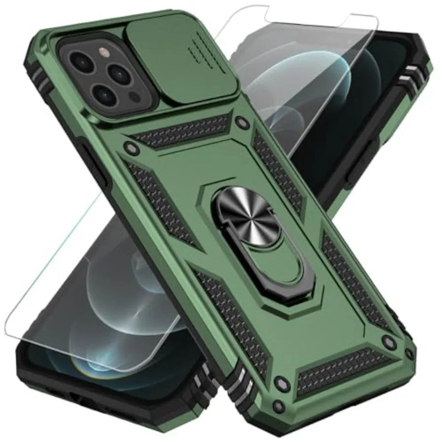 Compatible with iPhone 12 Pro Max Case with HD Screen Protector and Slide Camera Cover and Rotated Ring Kickstand, [Military-Gr
Compatible with iPhone 12 Pro Max Case with HD Screen Protector and Slide Camera Cover and Rotated Ring Kickstand, [Military-Gr