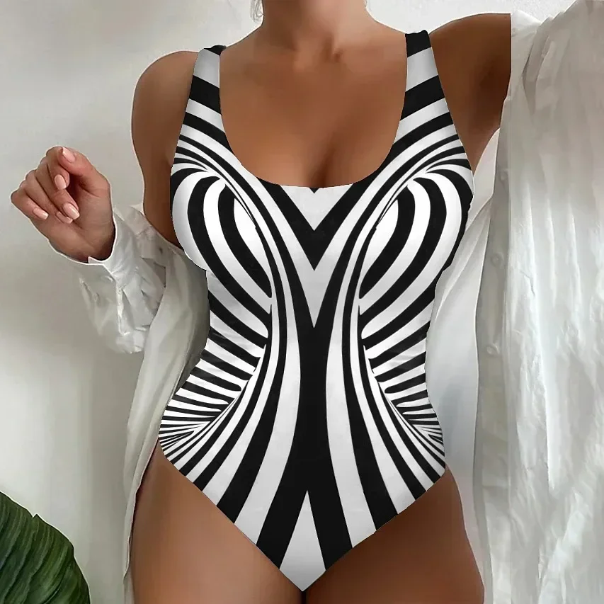 Vintage Abstract Print One Piece Swimsuit Women 2024 Black White Striped Tummy Control Large Size Swimwear Bathing Suit Monokini
Vintage Abstract Print One Piece Swimsuit Women 2024 Black White Striped Tummy Control Large Size Swimwear Bathing Suit Monokini