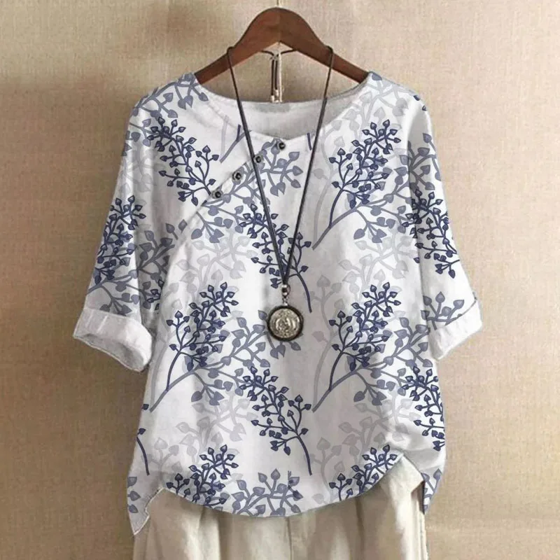 Retro Printed Cotton and Linen Shirt for Women in Summer Large-size Top Fashionable Short-sleeved T-shirt
Retro Printed Cotton and Linen Shirt for Women in Summer Large-size Top Fashionable Short-sleeved T-shirt