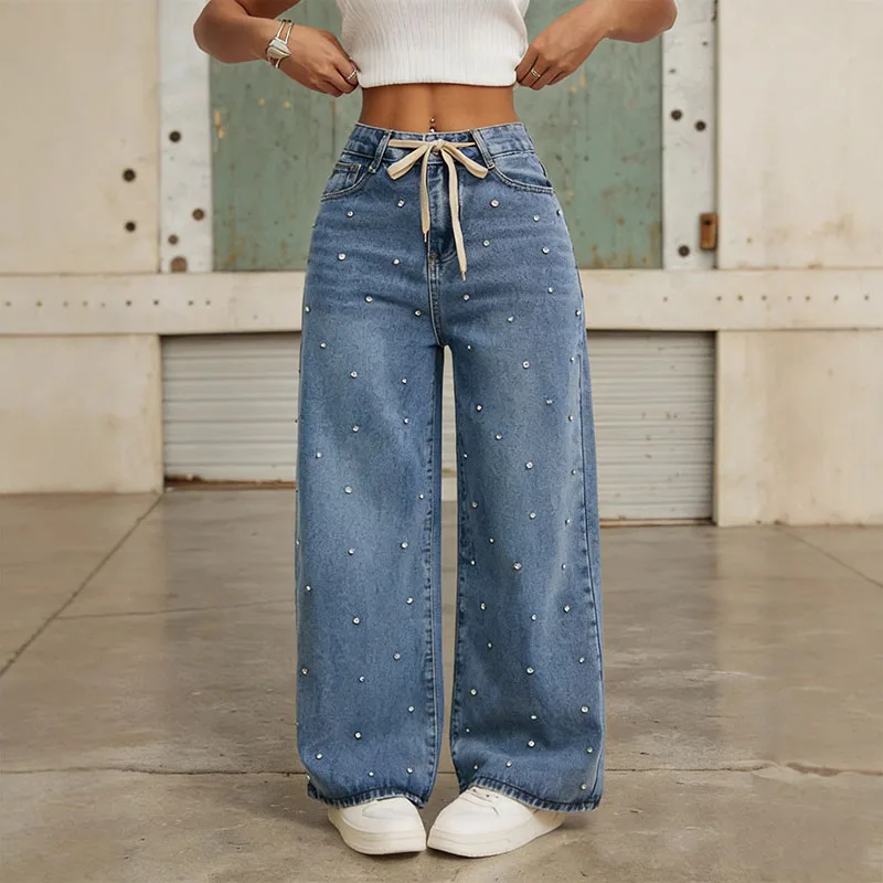2026, новые модные женские джинсы с бисером, высокая талия, свободные широкие брюки длиной до пола, облегающие повседневные универсальные брюки
2026, новые модные женские джинсы с бисером, высокая талия, свободные широкие брюки длиной до пола, облегающие повседневные универсальные брюки