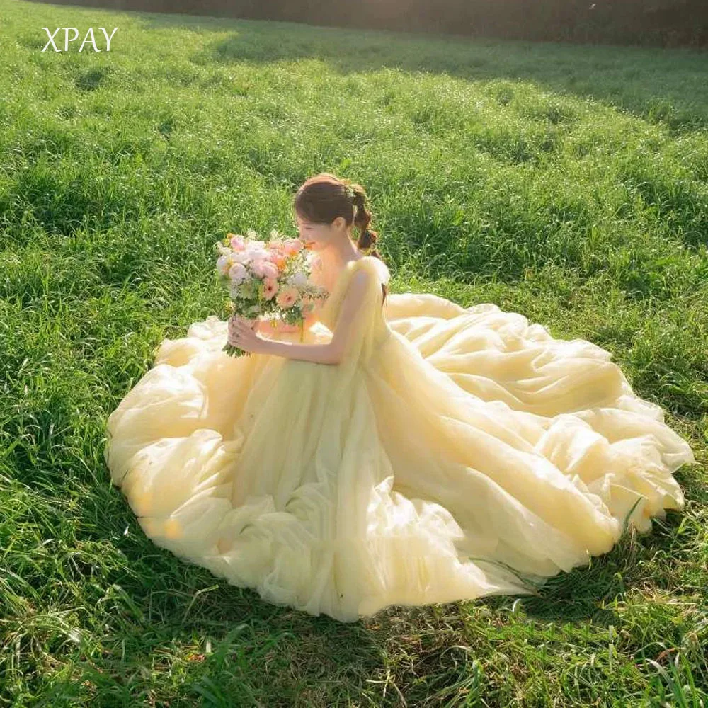 XPAY Korea Princess Yellow Wedding Dresses A-line Straps Floor-Length Tulle Bridal Gown Customized Made Ruffle Photo Shoot Dress
XPAY Korea Princess Yellow Wedding Dresses A-line Straps Floor-Length Tulle Bridal Gown Customized Made Ruffle Photo Shoot Dress