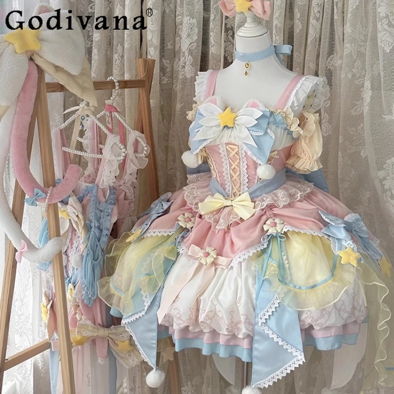 Summer Cute Cos Costumes Dress Magic Girl Lolita Pink and Blue Jsk Flower Dress Women's Sweet Marriage Princess Dress Set
Summer Cute Cos Costumes Dress Magic Girl Lolita Pink and Blue Jsk Flower Dress Women's Sweet Marriage Princess Dress Set