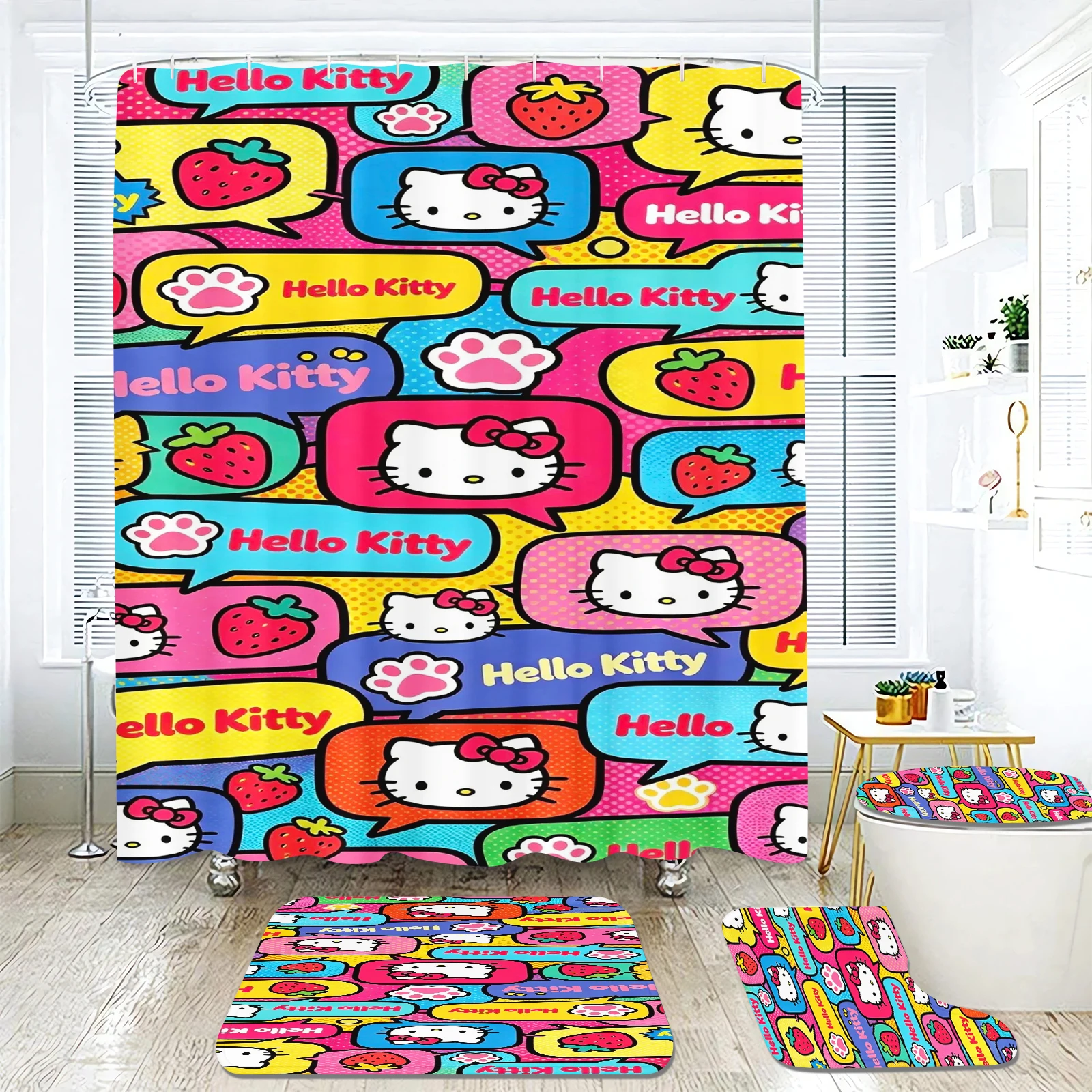 Hello Kitty Cartoon Bathroom Set 4 Pieces Bright Color Shower Curtain Anime Style Home Decor Accessories
Hello Kitty Cartoon Bathroom Set 4 Pieces Bright Color Shower Curtain Anime Style Home Decor Accessories