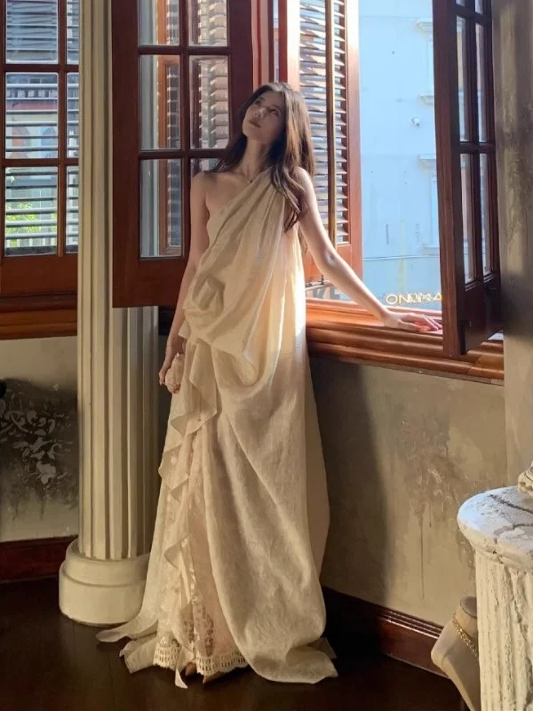 Freja Crystal Lace Silk Dress Shoulder Bridesmaid Gown Korean Style High Waist A-Line Skirt Long Evening Dress
Freja Crystal Lace Silk Dress Shoulder Bridesmaid Gown Korean Style High Waist A-Line Skirt Long Evening Dress