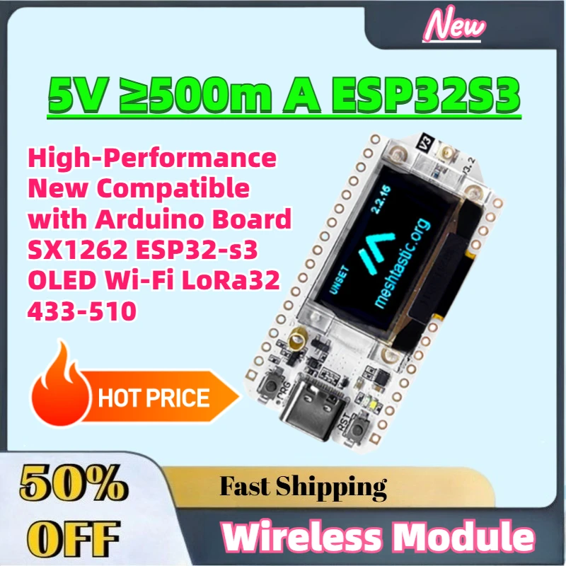 High-Performance New Compatible with Arduino Board SX1262 ESP32-s3 OLED Wi-Fi LoRa32 433-510
High-Performance New Compatible with Arduino Board SX1262 ESP32-s3 OLED Wi-Fi LoRa32 433-510