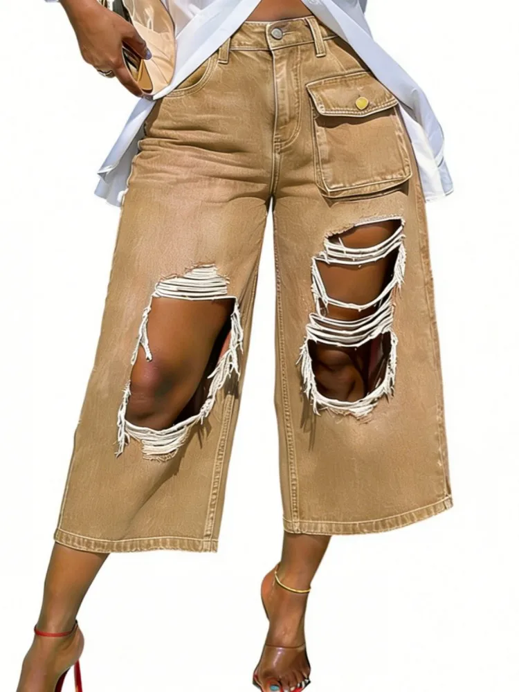 2026 Summer New Women's Pockets Hole Shorts Hot Casual Polyester Shorts Mid Waist Short Fashion Streetwear Calf Length Pants
2026 Summer New Women's Pockets Hole Shorts Hot Casual Polyester Shorts Mid Waist Short Fashion Streetwear Calf Length Pants