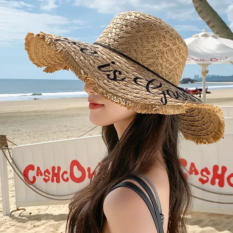 Oversized brim straw hat with woven embroidery letters for women summer outdoor beach sun protection face sunshade
Oversized brim straw hat with woven embroidery letters for women summer outdoor beach sun protection face sunshade