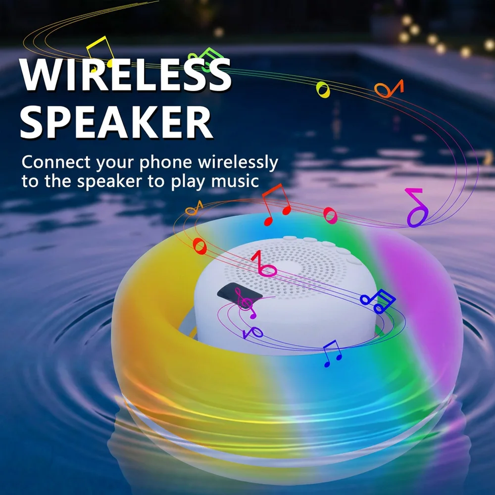 Плавающий Bluetooth-динамик для бассейна с 10 режимами цветной подсветки, водонепроницаемый (IPX7) беспроводной аудиоплеер с RGB-подсветкой для лета
Плавающий Bluetooth-динамик для бассейна с 10 режимами цветной подсветки, водонепроницаемый (IPX7) беспроводной аудиоплеер с RGB-подсветкой для лета