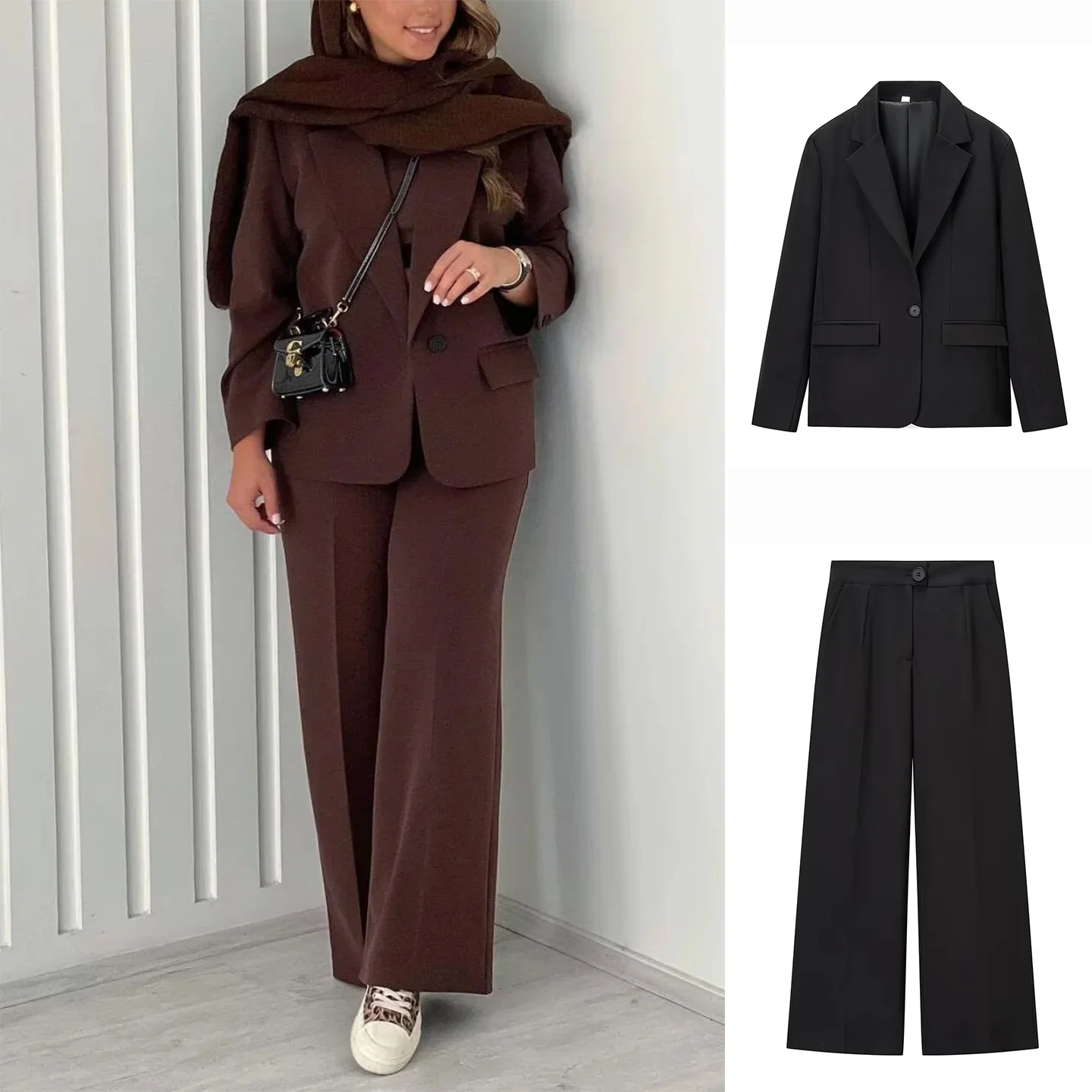 Новый осенний женский костюм длинного свека с высокой талией, повседневный комплект с широкими брюками из полиэфирного волокна 00%
Новый осенний женский костюм длинного свека с высокой талией, повседневный комплект с широкими брюками из полиэфирного волокна 00%