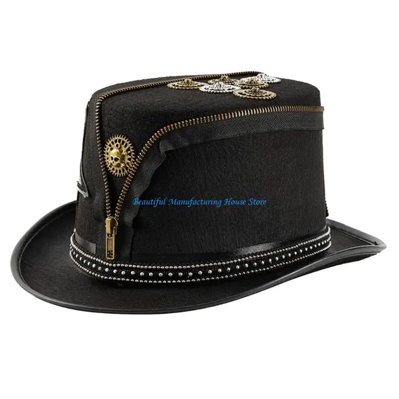 E56A Steampunk Gear Hat With Zippered Decors Unisex Gothic Festival Event Headwear Magicians Tall Hat For Adult Stage Show
E56A Steampunk Gear Hat With Zippered Decors Unisex Gothic Festival Event Headwear Magicians Tall Hat For Adult Stage Show