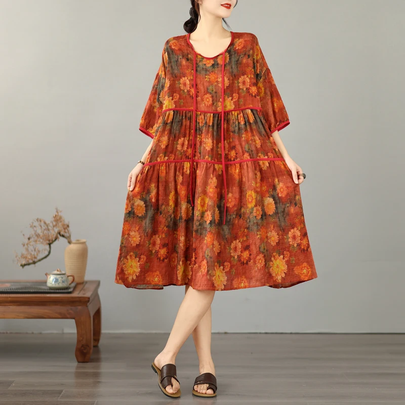 Summer New plus Size Cotton Linen Print round Neck Sleeveless Women's Dress Artistic Style Loose High Waist A-Line Dress
Summer New plus Size Cotton Linen Print round Neck Sleeveless Women's Dress Artistic Style Loose High Waist A-Line Dress