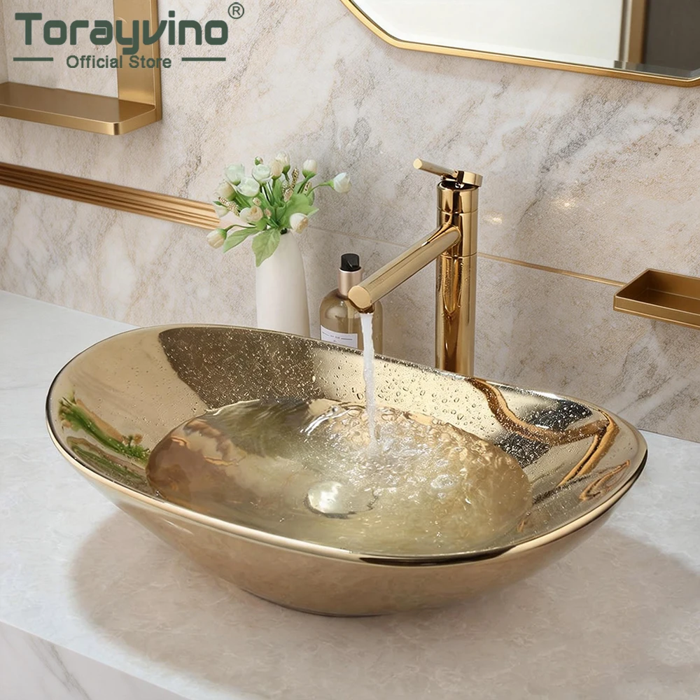 Набор керамических раковин Torayvino с золотым краном и выдвижным сливом для ванной комнаты, раковина для умывальника, раковина для роскошной домашней ванной комнаты
Набор керамических раковин Torayvino с золотым краном и выдвижным сливом для ванной комнаты, раковина для умывальника, раковина для роскошной домашней ванной комнаты