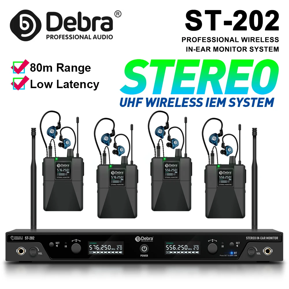 Профессиональная беспроводная система мониторинга Debra ST-202, UHF, стерео, Bluetooth 5.0, 560-590 МГц, для сценических выступлений, свадеб
Профессиональная беспроводная система мониторинга Debra ST-202, UHF, стерео, Bluetooth 5.0, 560-590 МГц, для сценических выступлений, свадеб