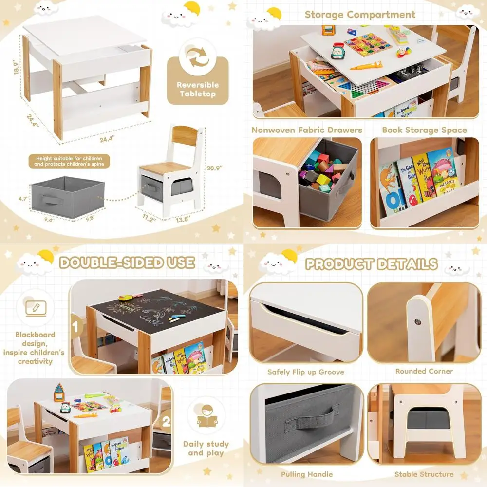 Детский деревянный стол и стулья 2-в-1 с ящиками для хранения и органайзером для книг
Детский деревянный стол и стулья 2-в-1 с ящиками для хранения и органайзером для книг