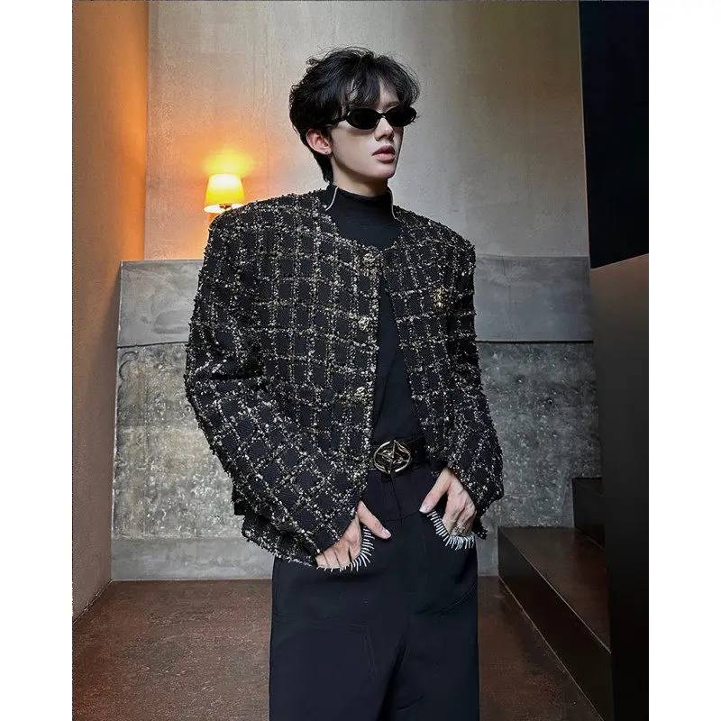 Men's Plaid Woolen Jaet Sparkling Sequins Performance Coat Faionable Autumn Winter Nightclub Stage Outfit Sli Ci Youth
Men's Plaid Woolen Jaet Sparkling Sequins Performance Coat Faionable Autumn Winter Nightclub Stage Outfit Sli Ci Youth