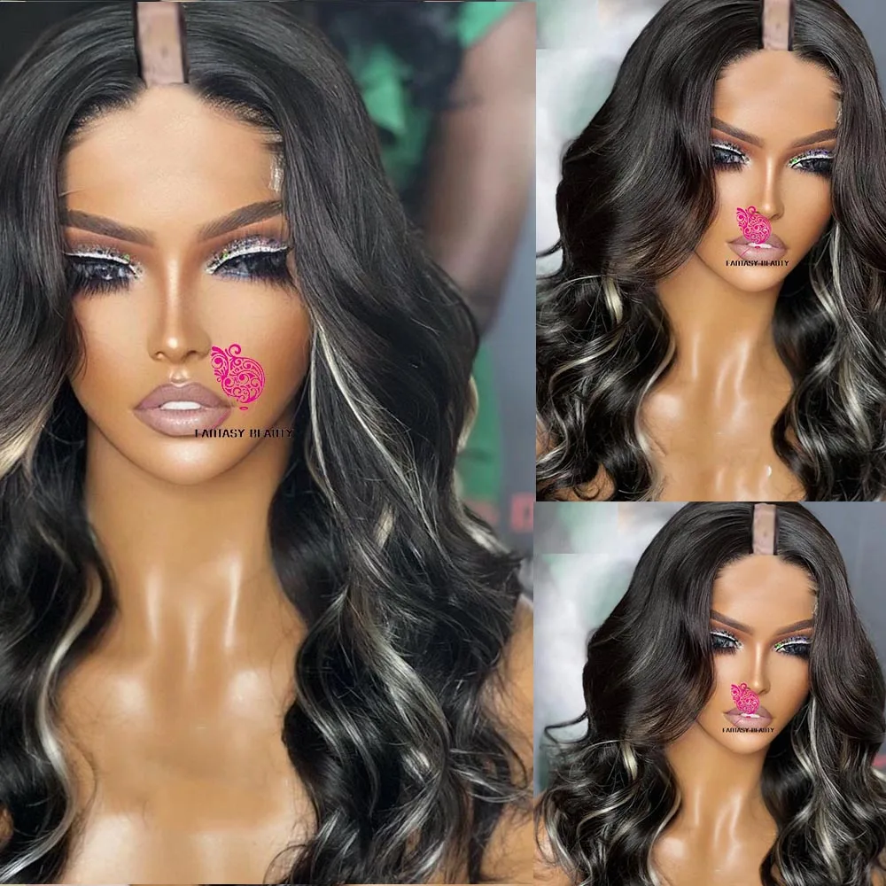 Super White Blonde Mix Black Wave Wigs Highlight 100% Human Hair U Part Wig for Women Glueless Grey Body Wavy 1x4 V part Wigs
Super White Blonde Mix Black Wave Wigs Highlight 100% Human Hair U Part Wig for Women Glueless Grey Body Wavy 1x4 V part Wigs