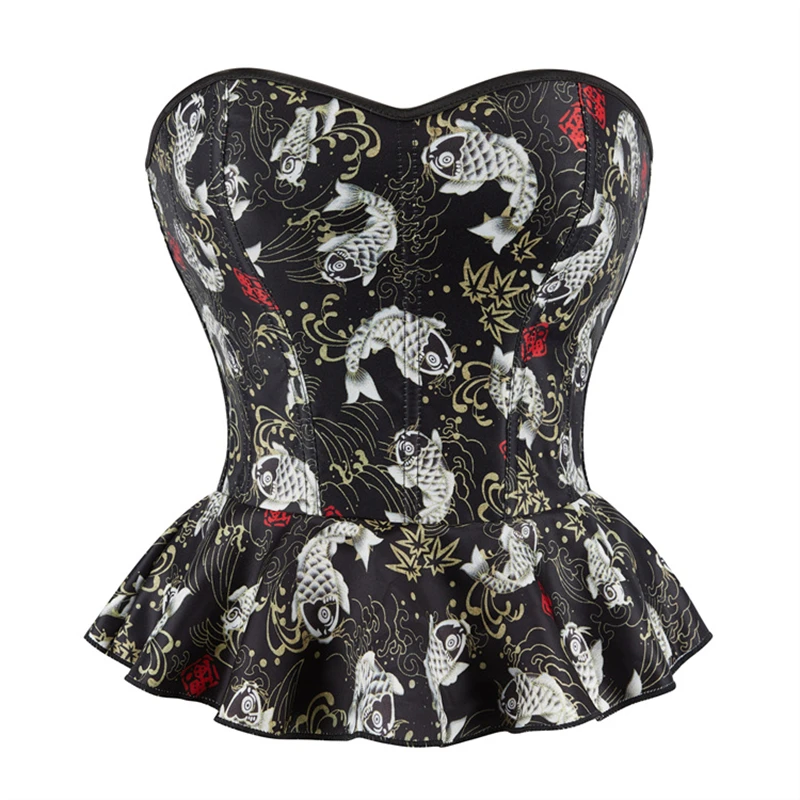 Vintage Women Lace Up Boned Corset Top Sexy Black Satin Fish Pattern Overbust Body Shaper BustierLingerie Gothic Corset Mujer
Vintage Women Lace Up Boned Corset Top Sexy Black Satin Fish Pattern Overbust Body Shaper BustierLingerie Gothic Corset Mujer