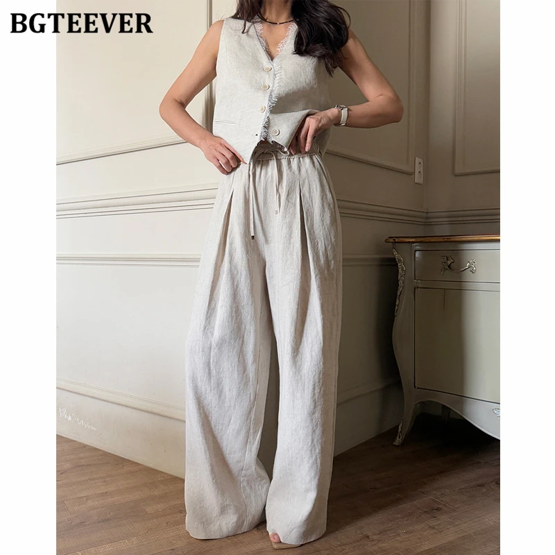 BGTEEVER Summer Stylish Loose Female Trousers Suits V-neck Single-breasted Sleeveless Vests & Wide Leg Pants Ladies 2 Pieces Set
BGTEEVER Summer Stylish Loose Female Trousers Suits V-neck Single-breasted Sleeveless Vests & Wide Leg Pants Ladies 2 Pieces Set