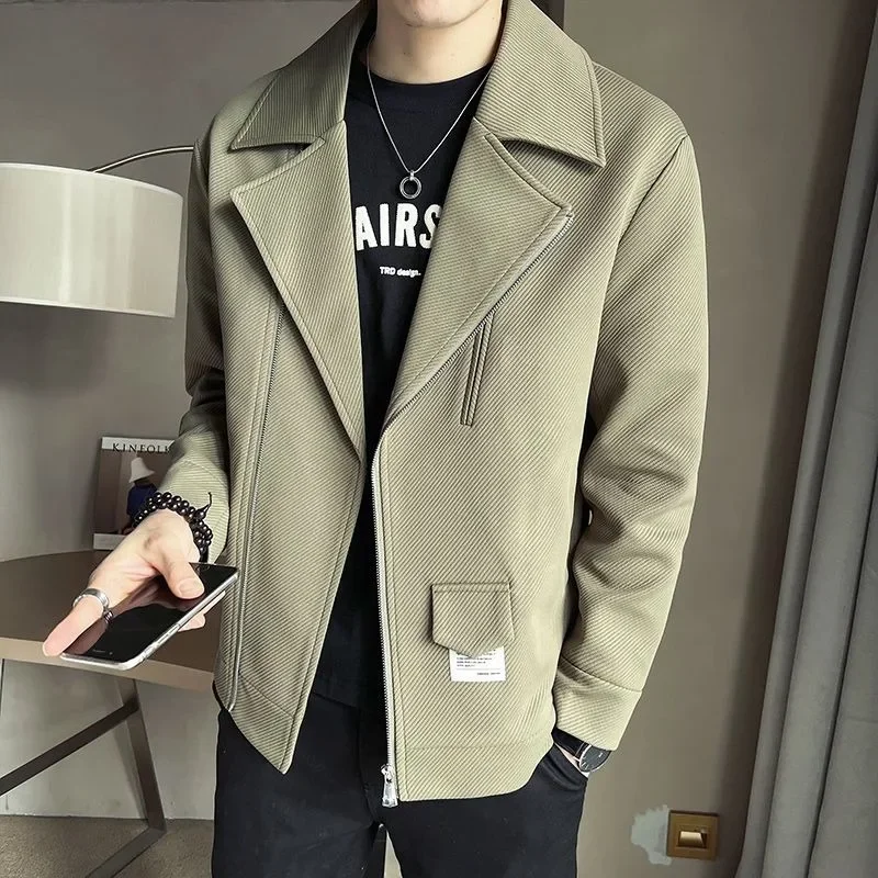 Spring New Male Design Sense Suit Collar Jacket Men's Korean Style Diagonal Zipper Motorcycle Clothing Fashion Versatile Outwear
Spring New Male Design Sense Suit Collar Jacket Men's Korean Style Diagonal Zipper Motorcycle Clothing Fashion Versatile Outwear