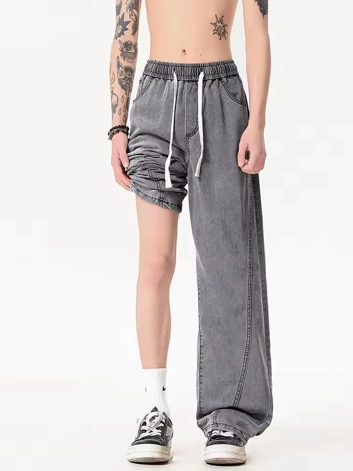Summer Gray Lyocell Wide Leg Jeans Men Elastic Waist Drawstring Vintage Washed Loose Straight Denim Pants Soft Breathable
Summer Gray Lyocell Wide Leg Jeans Men Elastic Waist Drawstring Vintage Washed Loose Straight Denim Pants Soft Breathable