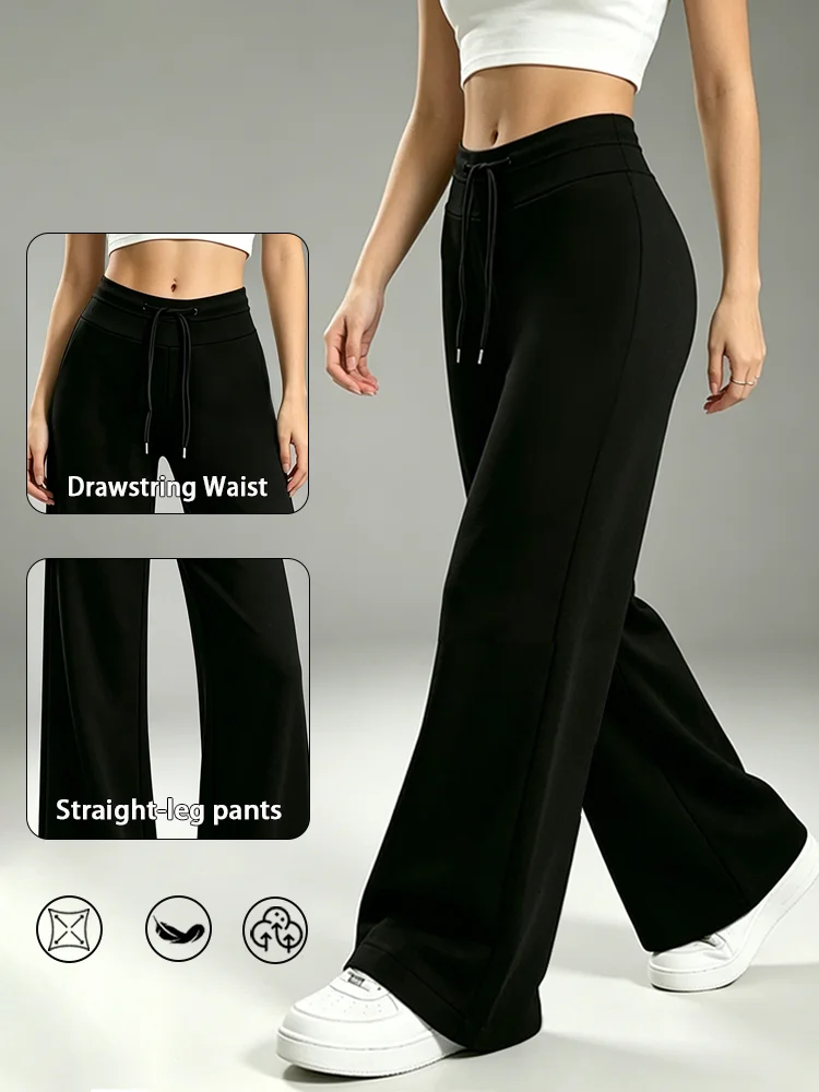 Lady's black casual sport pants, high-waist stretch fabric, drawstring pants, straight-leg loose casual pants, fitness, running
Lady's black casual sport pants, high-waist stretch fabric, drawstring pants, straight-leg loose casual pants, fitness, running