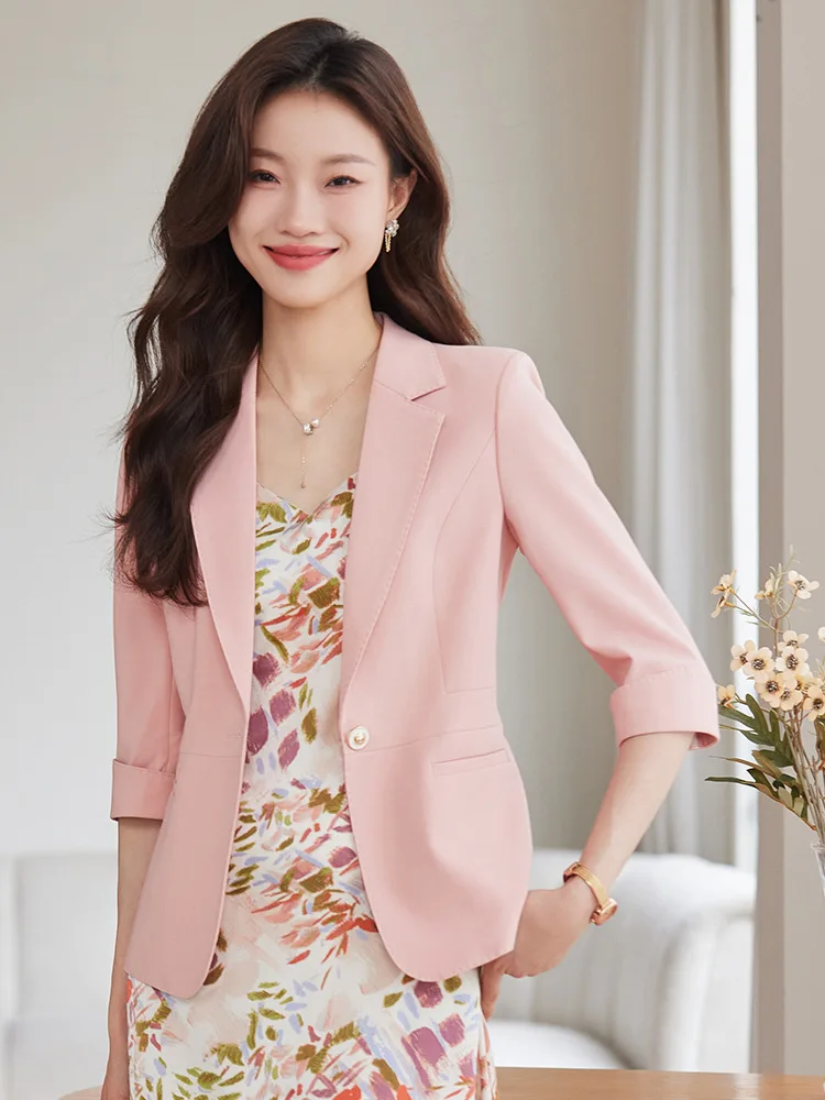 Pink Suit Jacket for Women Summer Thin2024New Small Three-Quarter Sleeve Korean Style Casual Suit Top
Pink Suit Jacket for Women Summer Thin2024New Small Three-Quarter Sleeve Korean Style Casual Suit Top