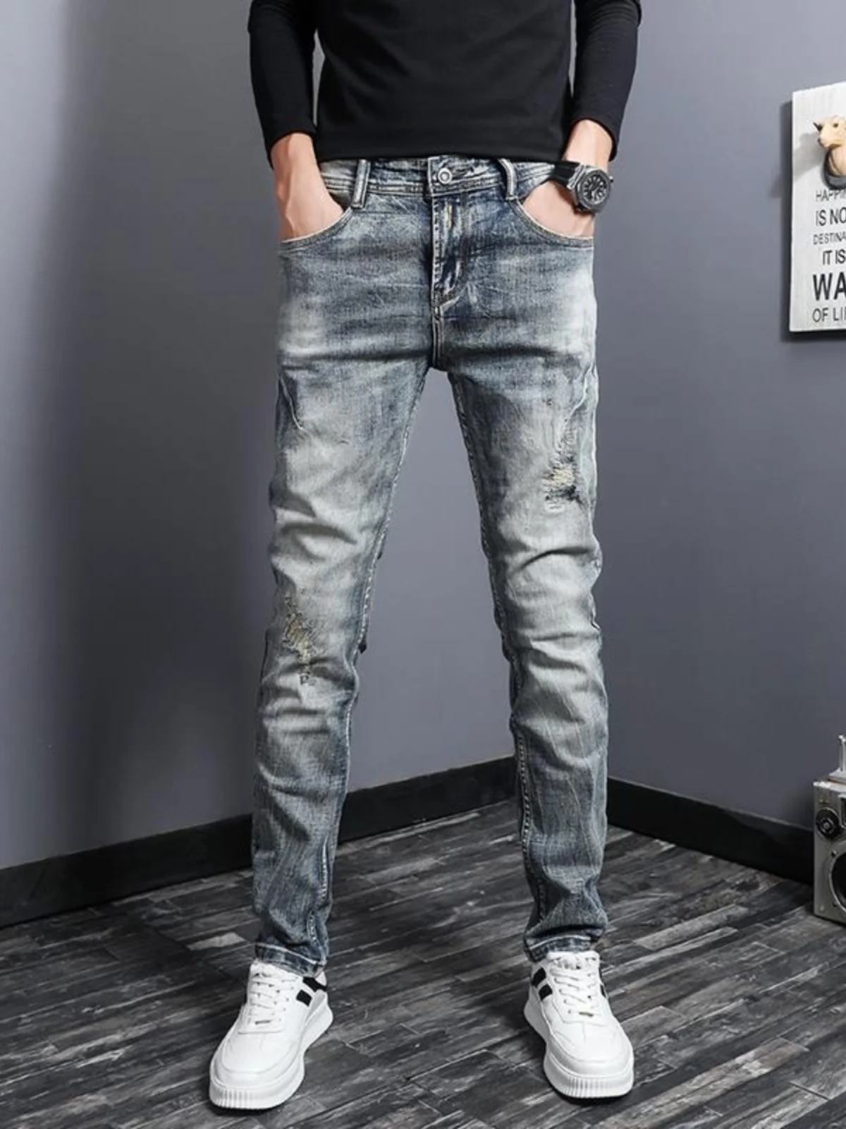 High-End Vintage Light Wa Men's Jeans Trendy Slim Fit Elastic Hole Punching Long Pants Youthful Casual Straight Leg Jeans
High-End Vintage Light Wa Men's Jeans Trendy Slim Fit Elastic Hole Punching Long Pants Youthful Casual Straight Leg Jeans