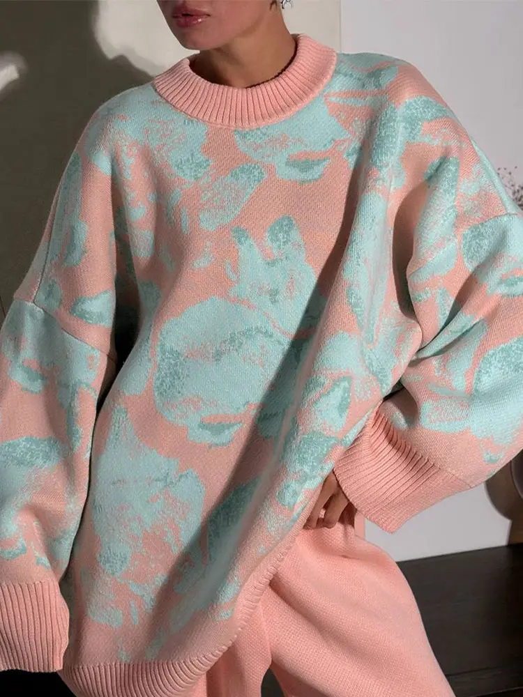 Женский трикотажный свитер, пуловеры оверсайз с длинным рукавом и круглым вырезом, повседневные брюки, Модная трикотажная одежда из 2 предметов, зима 2024 
Женский трикотажный свитер, пуловеры оверсайз с длинным рукавом и круглым вырезом, повседневные брюки, Модная трикотажная одежда из 2 предметов, зима 2024