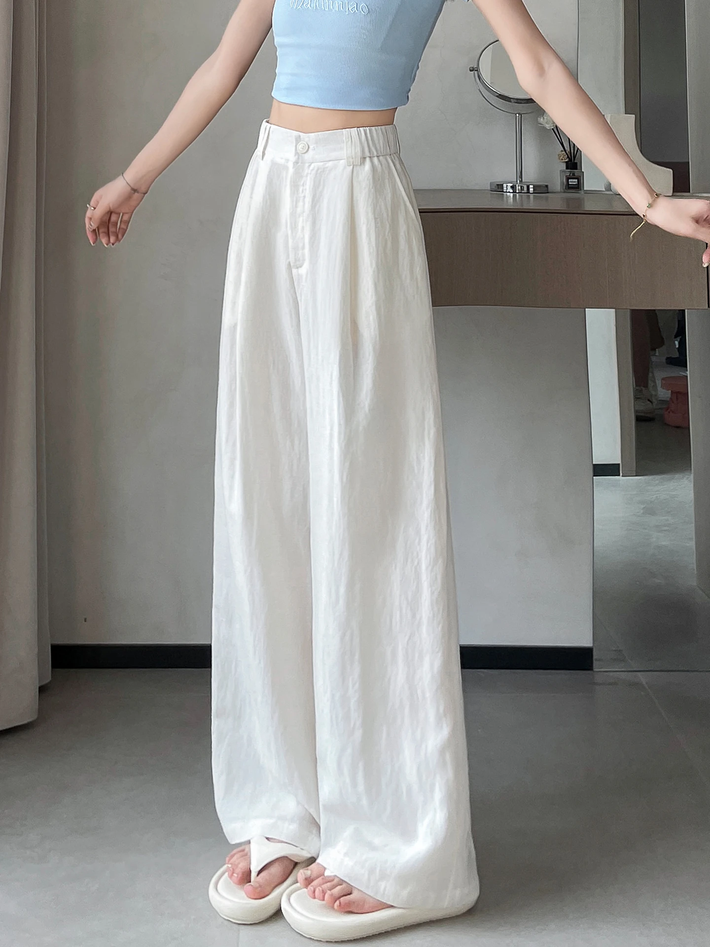 High Waist Wide Leg Pants Women's Summer Thin Cotton Linen Ice Silk Pants Straight Cut Long Length Suit Style
High Waist Wide Leg Pants Women's Summer Thin Cotton Linen Ice Silk Pants Straight Cut Long Length Suit Style
