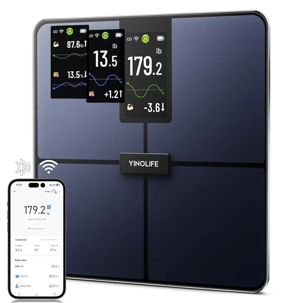 High-Precision 4.3 Color Display Digital Scale with BMI, Body Fat, Muscle Mass, 20+ Composition Metrics, Sync App, 400 lbs Capac
High-Precision 4.3 Color Display Digital Scale with BMI, Body Fat, Muscle Mass, 20+ Composition Metrics, Sync App, 400 lbs Capac