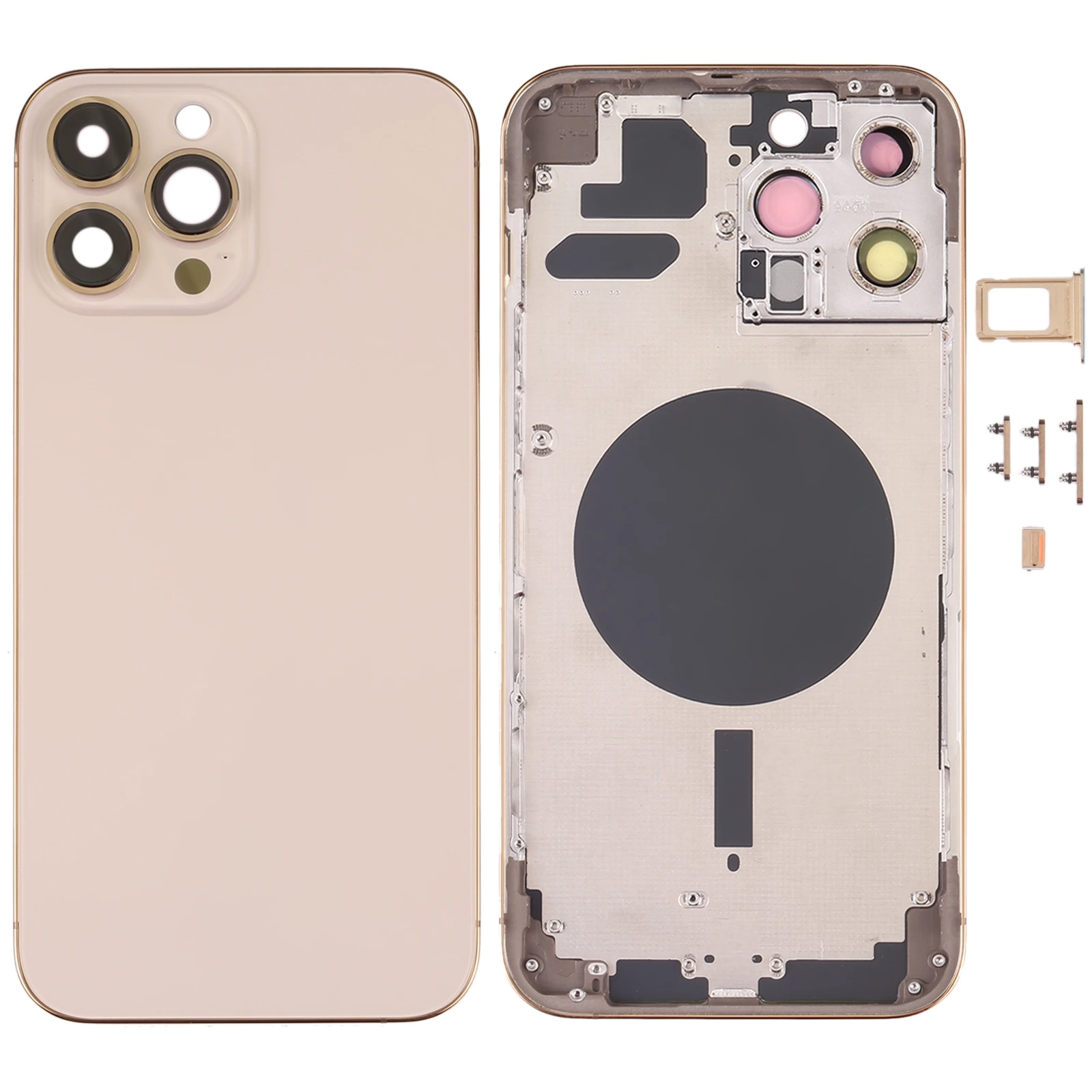 Back Housing Cover with SIM Card Tray & Side Keys & Camera Lens for iPhone 13 Pro Max(Gold)
Back Housing Cover with SIM Card Tray & Side Keys & Camera Lens for iPhone 13 Pro Max(Gold)