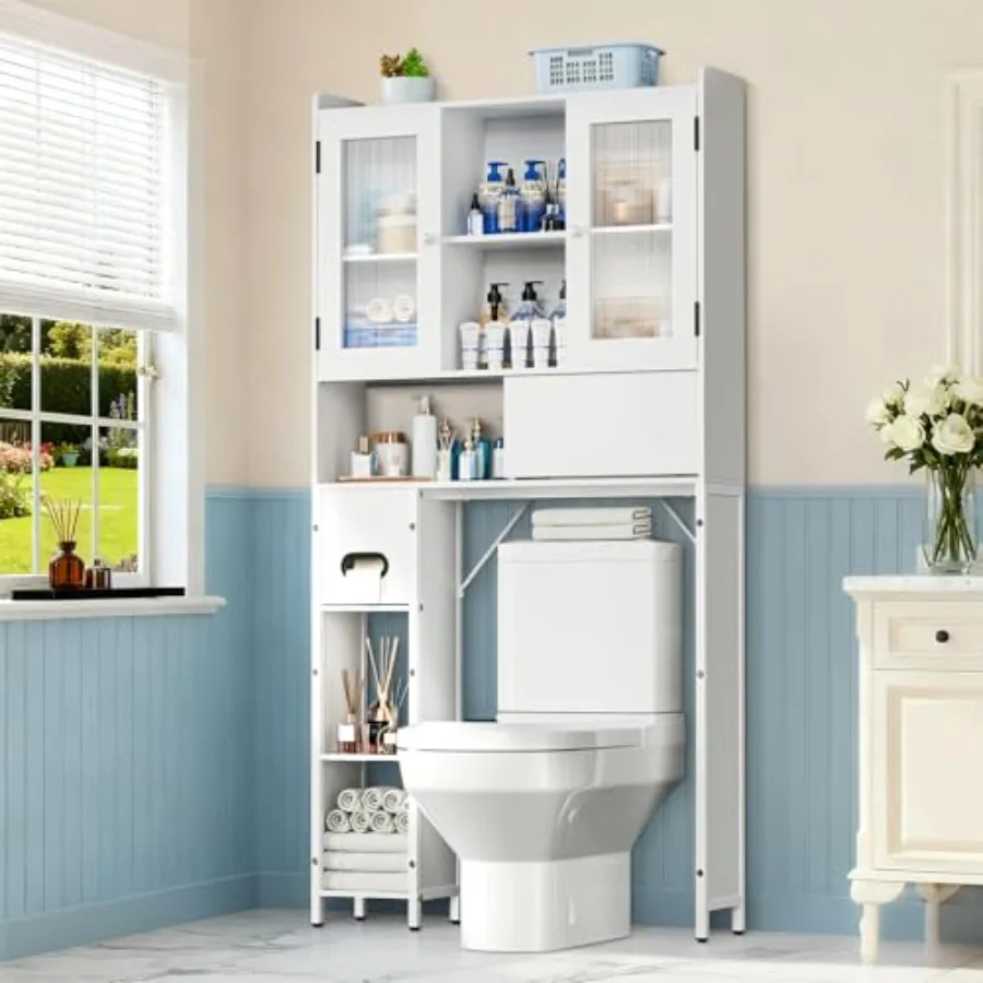 Over The Toilet Storage Cabinet with Sliding Barn Doors Adjustable Shelves Toilet Paper Holder White Bathroom Organizer for Res
Over The Toilet Storage Cabinet with Sliding Barn Doors Adjustable Shelves Toilet Paper Holder White Bathroom Organizer for Res