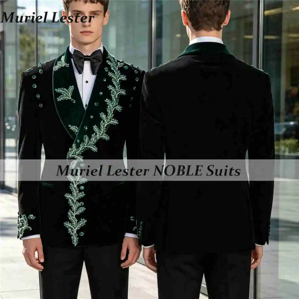Unique Beading Stones Suit Men 2 Piece Sets Green Velvet Prom Blazer Customized Groom Wedding Tuxedos Slim Fit Man Party Outfit
Unique Beading Stones Suit Men 2 Piece Sets Green Velvet Prom Blazer Customized Groom Wedding Tuxedos Slim Fit Man Party Outfit