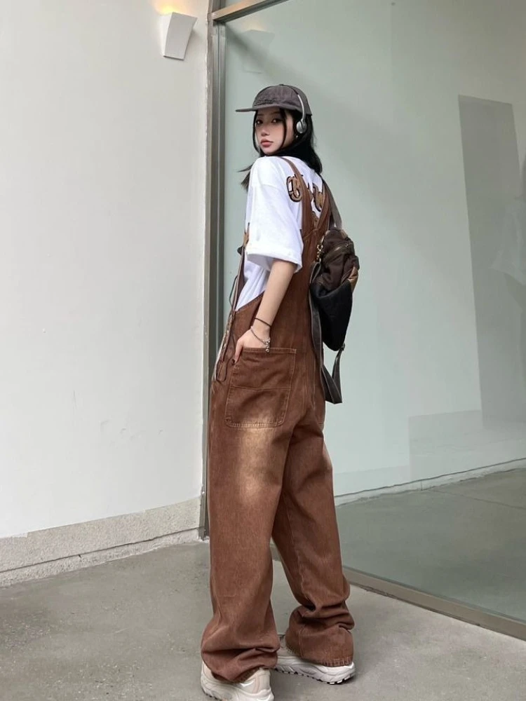 Ins Trend American Vintage Brown Hamburger Embroidered Suspender Overalls Women Loose Straight Fit Slimming Denim Jumpsuit
Ins Trend American Vintage Brown Hamburger Embroidered Suspender Overalls Women Loose Straight Fit Slimming Denim Jumpsuit
