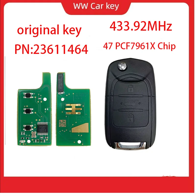 PN: 23611464 откидной дистанционный ключ 433,92 МГц ASK с чипом 47 PCF7961X, 3 кнопки, оригинальный для Chevrolet Captiva 2020-2023 гг.
PN: 23611464 откидной дистанционный ключ 433,92 МГц ASK с чипом 47 PCF7961X, 3 кнопки, оригинальный для Chevrolet Captiva 2020-2023 гг.