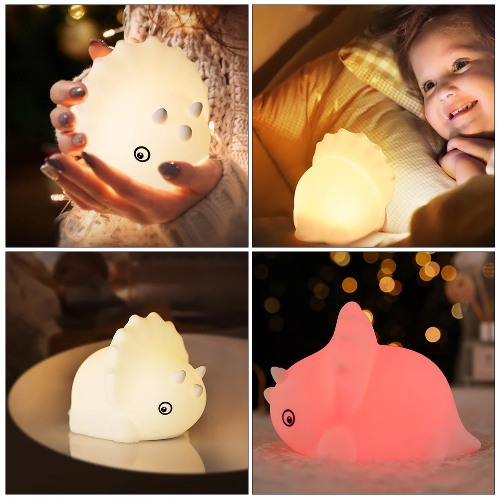 Rechargeable LED Night Light Dinosaur Shape Pat Table Lamp Bedside Nursing Light Warm White Gradient Color Timing Function