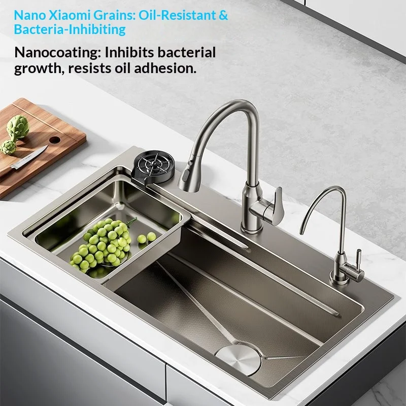 Кухонная мойка из нержавеющей стали 304 толщиной 4 мм, одна чаша, нано-тисненая, большая раковина, можно мыть в посудомоечной машине, раковина из нержавеющей стали
Кухонная мойка из нержавеющей стали 304 толщиной 4 мм, одна чаша, нано-тисненая, большая раковина, можно мыть в посудомоечной машине, раковина из нержавеющей стали