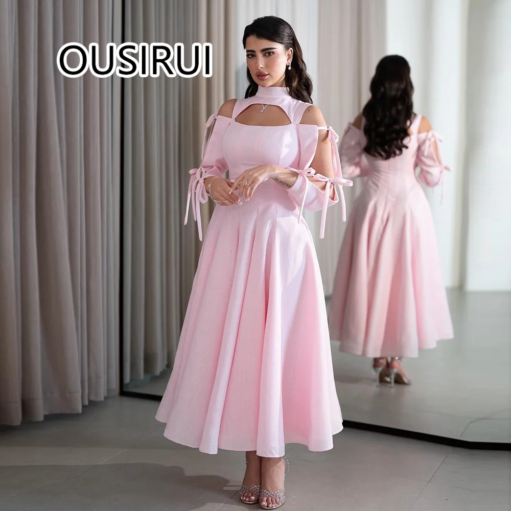 robe de High Neck Satin Elegant Evening Saudi Arab Gown A-line Tea-Length Backless Evening Bridal Dress with Bow Custom Made
robe de High Neck Satin Elegant Evening Saudi Arab Gown A-line Tea-Length Backless Evening Bridal Dress with Bow Custom Made