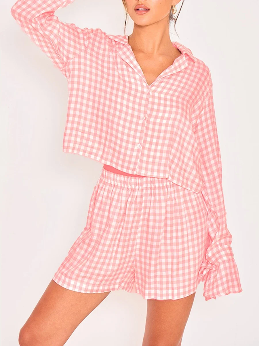 Women s Summer Lounge Set Long Sleeve Lapel Button Up Plaid Print Shirt Shorts Sleepwear Sets
Women s Summer Lounge Set Long Sleeve Lapel Button Up Plaid Print Shirt Shorts Sleepwear Sets