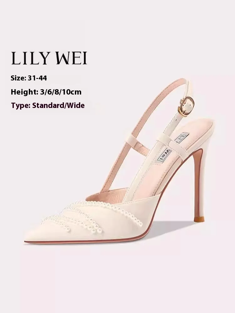 Spring and summer new pointed leather pearl chain low-heeled sandals thin high-heeled banquet large size small size women's shoe
Spring and summer new pointed leather pearl chain low-heeled sandals thin high-heeled banquet large size small size women's shoe