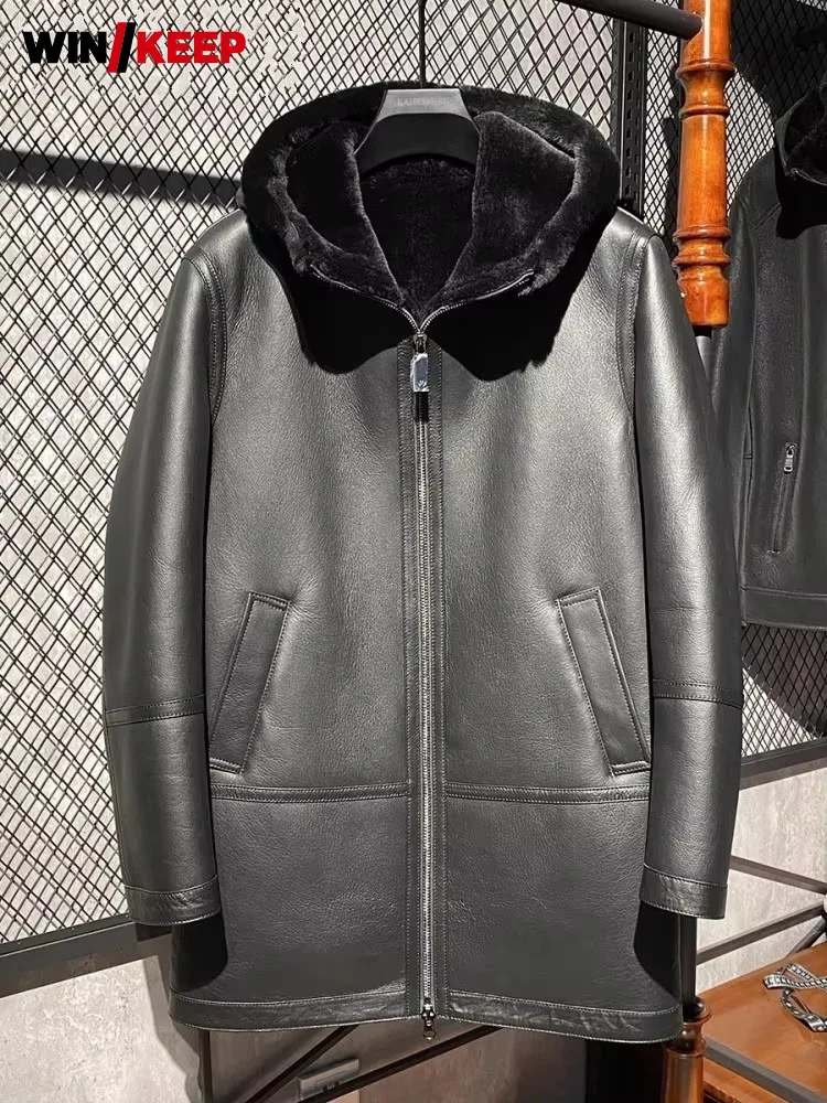 Natural Shearling Thick Warm Moto Biker Overcoat Men Real Wool Fur Lining Sheepskin Genuine Leather Jacket Hooded Long Coat 6XL
Natural Shearling Thick Warm Moto Biker Overcoat Men Real Wool Fur Lining Sheepskin Genuine Leather Jacket Hooded Long Coat 6XL