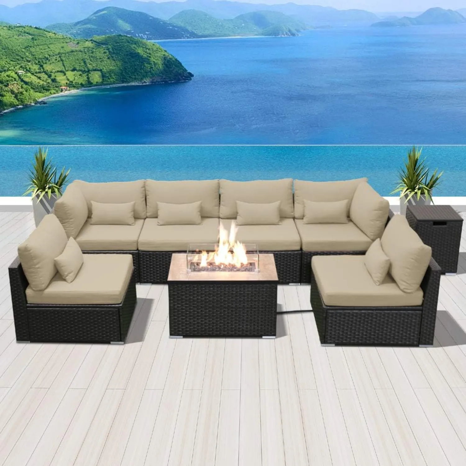 Patio Furniture Sectional Sofa with Gas Fire Pit Table Outdoor Patio Furniture Sets Propane Fire Pit (Light Beige)
Patio Furniture Sectional Sofa with Gas Fire Pit Table Outdoor Patio Furniture Sets Propane Fire Pit (Light Beige)