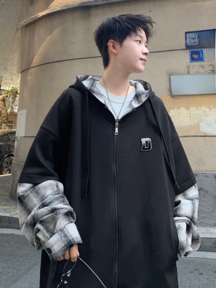 Casual Spring Autumn Plaid Open Cardigan Sweatirt Men's Loose Couple Top Fake Two-Piece Youth Trendy Ensemble
Casual Spring Autumn Plaid Open Cardigan Sweatirt Men's Loose Couple Top Fake Two-Piece Youth Trendy Ensemble