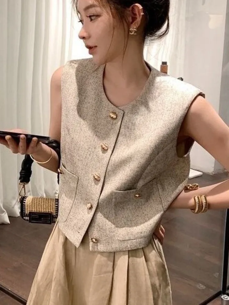 Chic Vest Thin Blazer Tank Top Topping Top Women Fashion Cropped Waistcoat Front Buttons Tops Vintage Sleeveless Vest Blazer
Chic Vest Thin Blazer Tank Top Topping Top Women Fashion Cropped Waistcoat Front Buttons Tops Vintage Sleeveless Vest Blazer