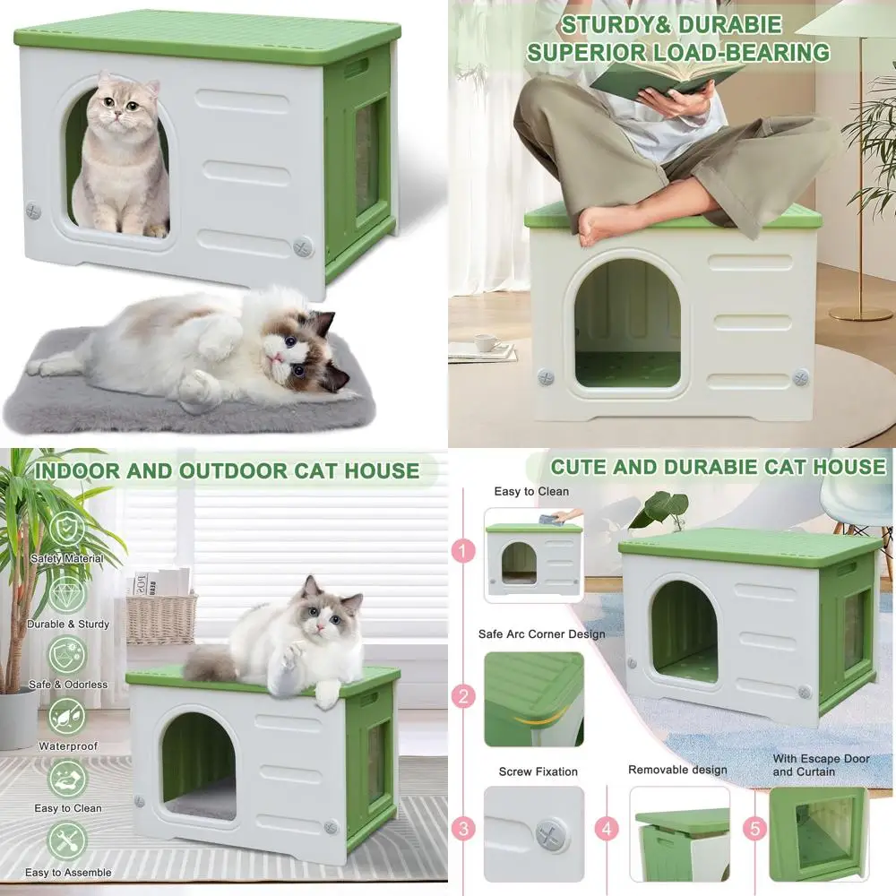 Weatherproof Insulated Outdoor Indoor Stackable Feral Cat Shelter with Mat - Green
Weatherproof Insulated Outdoor Indoor Stackable Feral Cat Shelter with Mat - Green