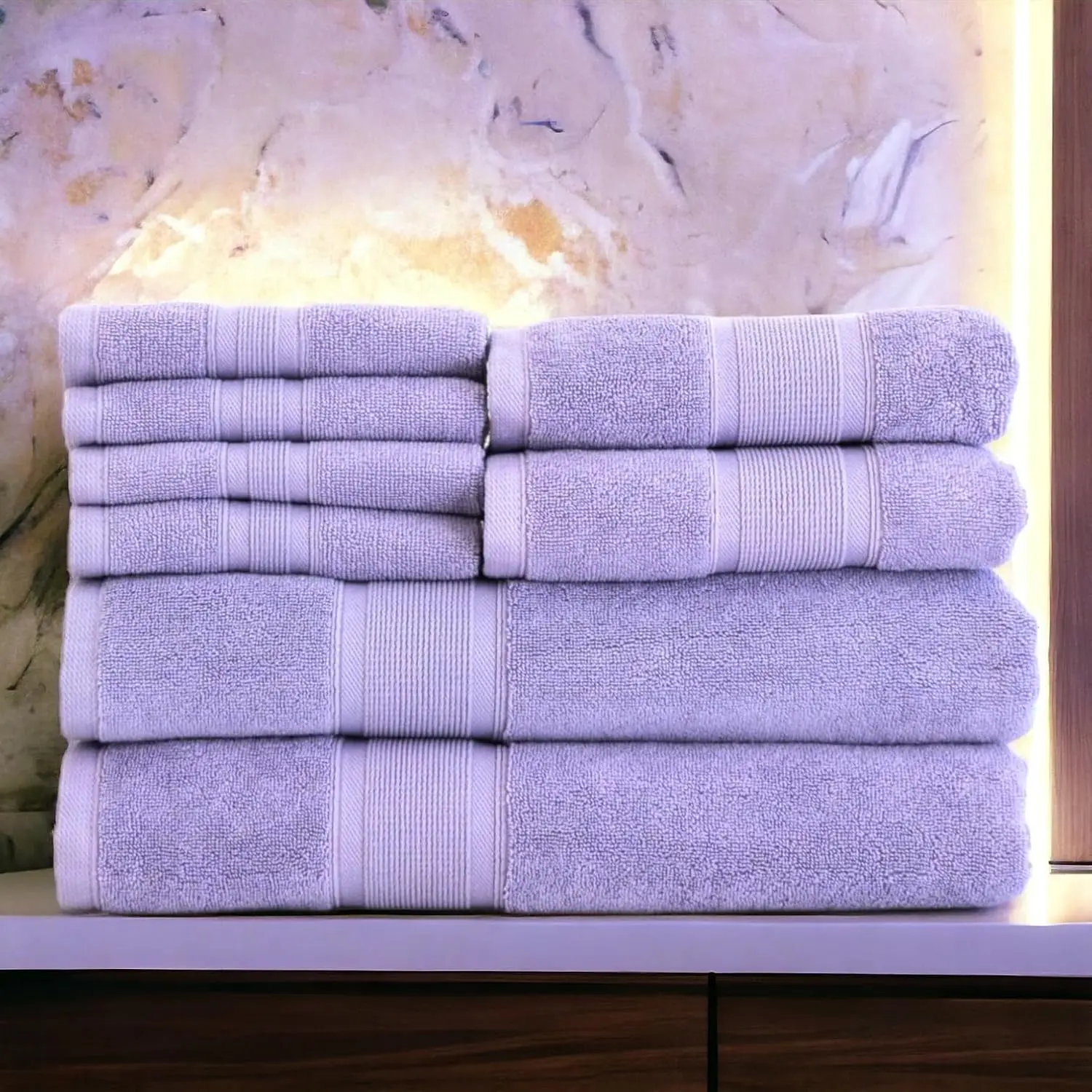 8 Piece Towel Set - 100% Turkish Cotton - 2 Bath Towels 2 Hand Towels 4 Washcloths - Soft Absorbent Quick Dry - Lavender Purple
8 Piece Towel Set - 100% Turkish Cotton - 2 Bath Towels 2 Hand Towels 4 Washcloths - Soft Absorbent Quick Dry - Lavender Purple