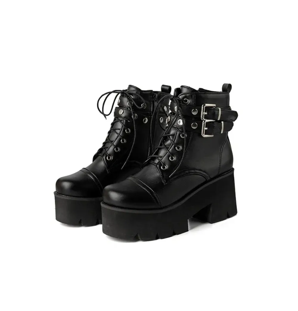 2025 Woman Motorcycle Boots Platform Thick Heel Shoes Buckle High Heel Round Toe Zipper Ankle Boot Punk Goth Style Botas Mujer
2025 Woman Motorcycle Boots Platform Thick Heel Shoes Buckle High Heel Round Toe Zipper Ankle Boot Punk Goth Style Botas Mujer