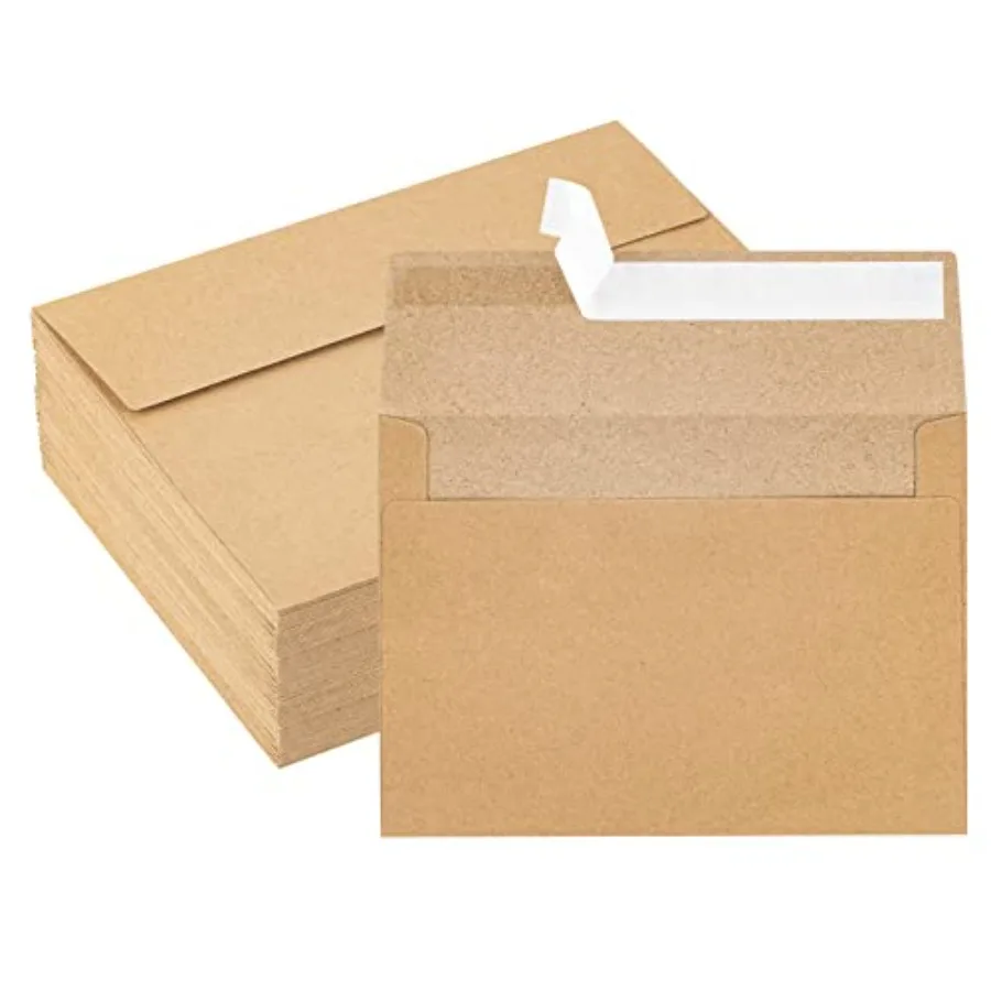 Kraft Paper Envelopes for invitations and postcards, brown, eco-friendly recycled material, self-seal closure, 5 x 7 inch A7 si
Kraft Paper Envelopes for invitations and postcards, brown, eco-friendly recycled material, self-seal closure, 5 x 7 inch A7 si