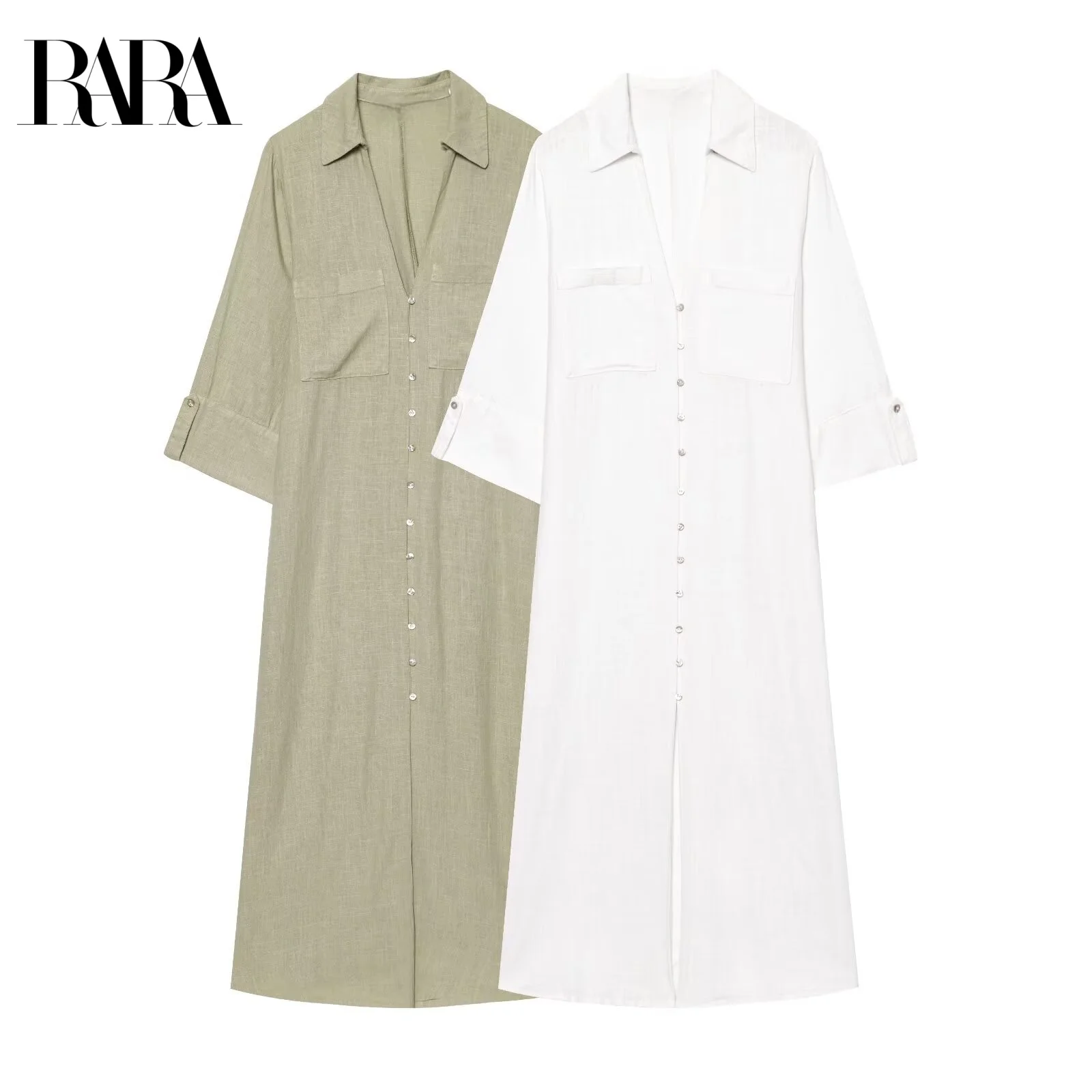 RARA2025 New Summer Women's Casual Versatile Fashion Temperament Linen Shirt Style Three-quarter Sleeves V-neck Dress
RARA2025 New Summer Women's Casual Versatile Fashion Temperament Linen Shirt Style Three-quarter Sleeves V-neck Dress